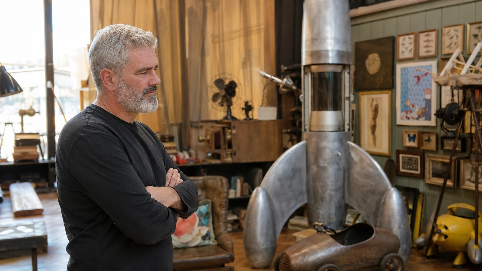 Benjamin betrachtet seine Aluminiumrakete